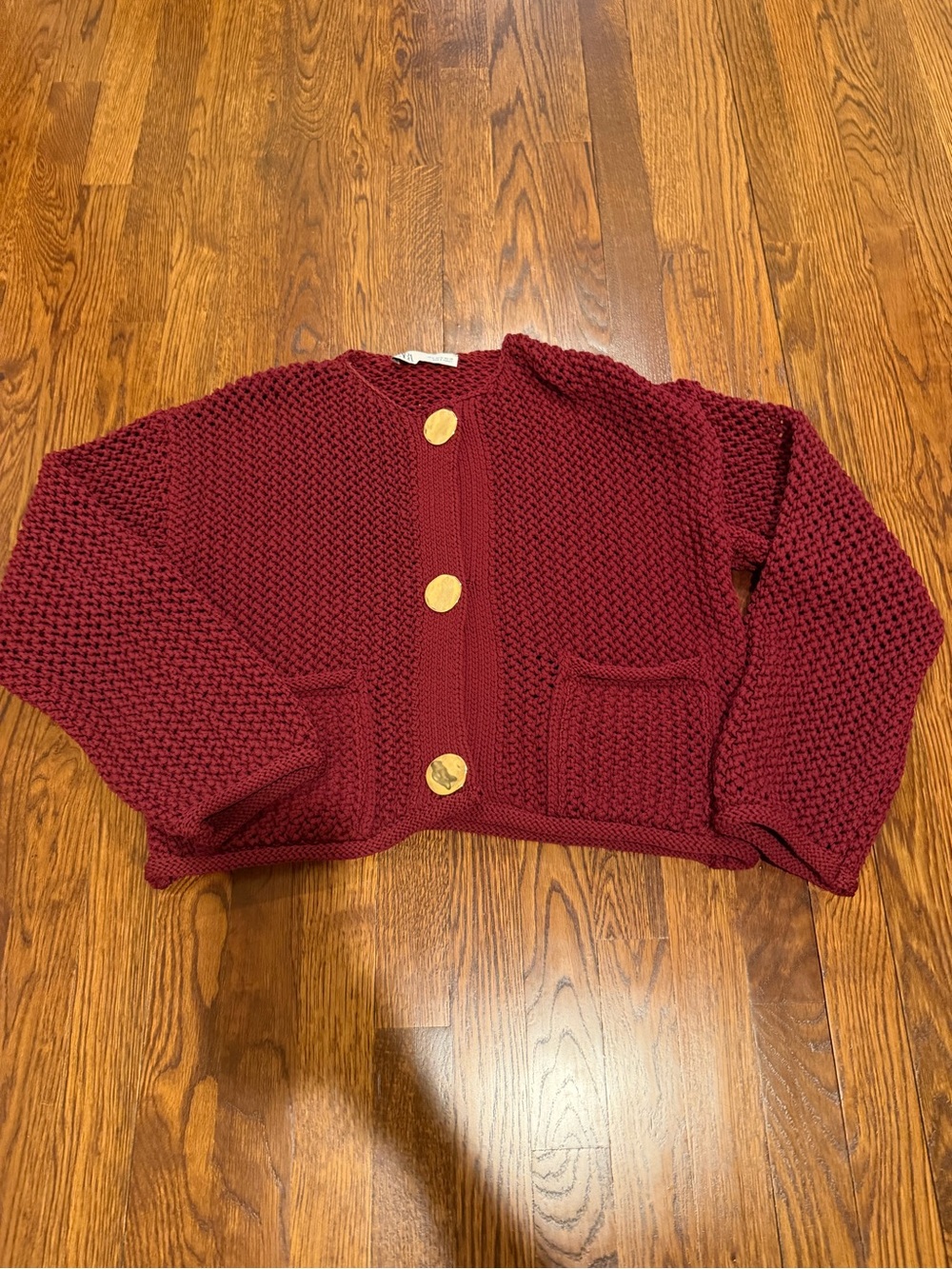 Zara Burgundy Knit Top with Gold Button